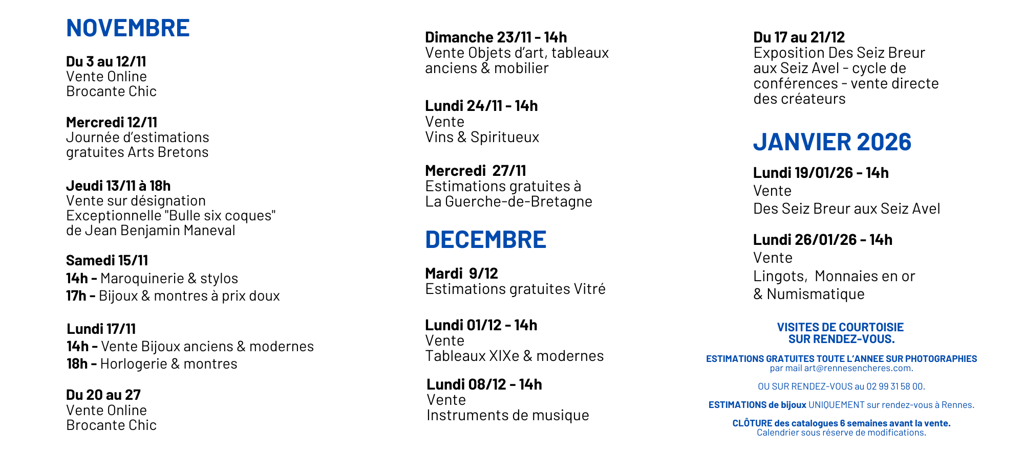 Programme des ventes