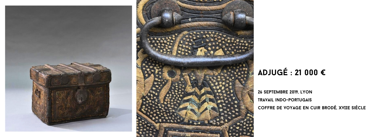 coffre de voyage en cuir brodé, XvIIe siècle