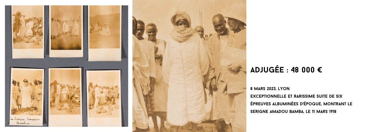 Exceptionnelle et rarissime suite de six (6) épreuves albuminées d'époque, montrant le Serigne Amadou Bamba, le 11 mars 1918